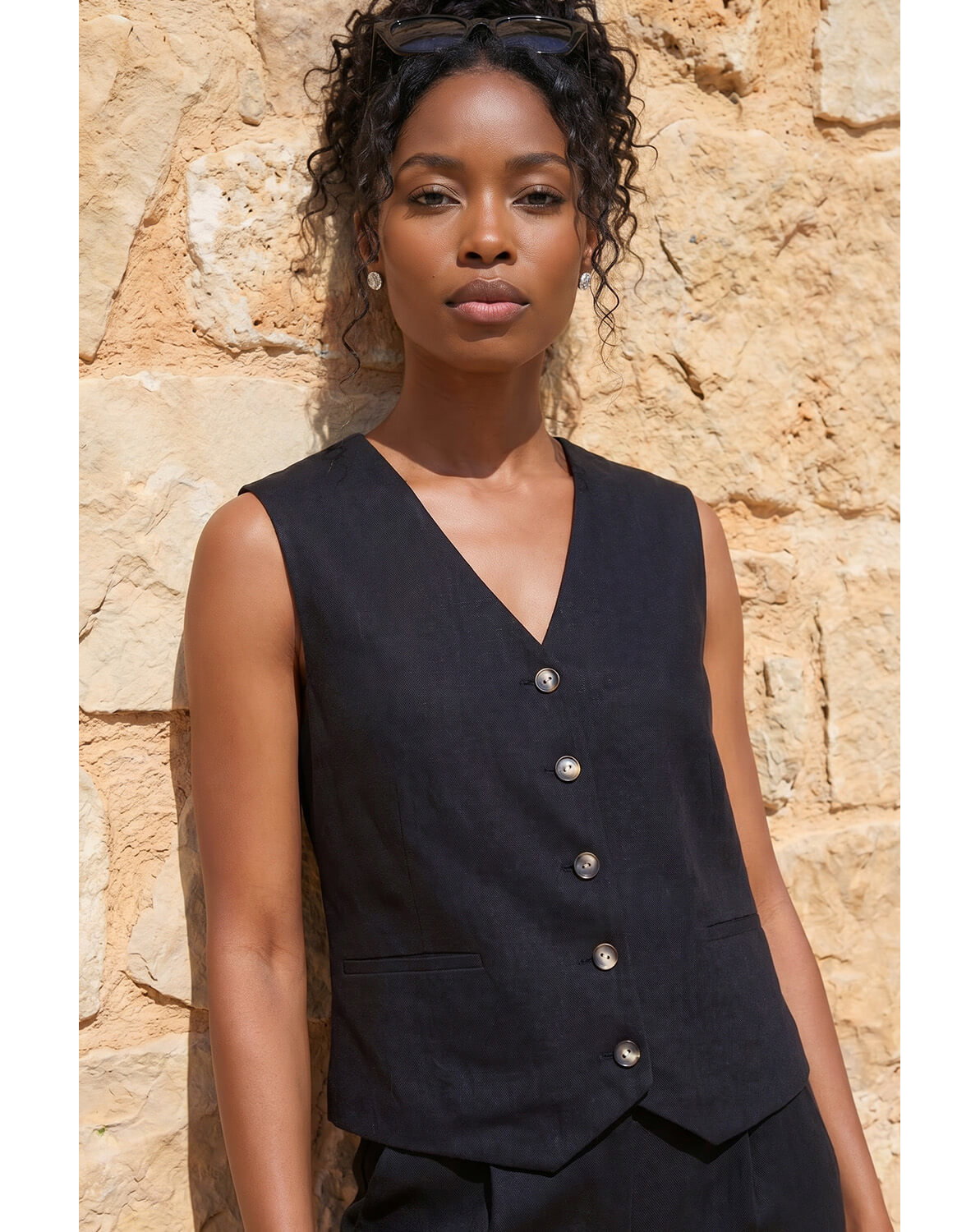 New In - Roman Linen Button Through Waistcoat