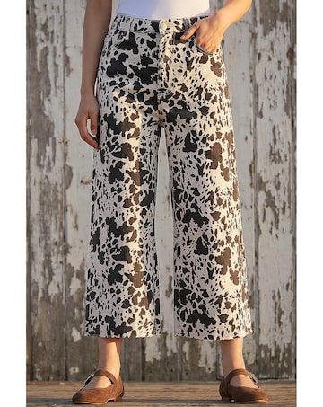 Roman Dusk Cow Print Wide Leg Jean