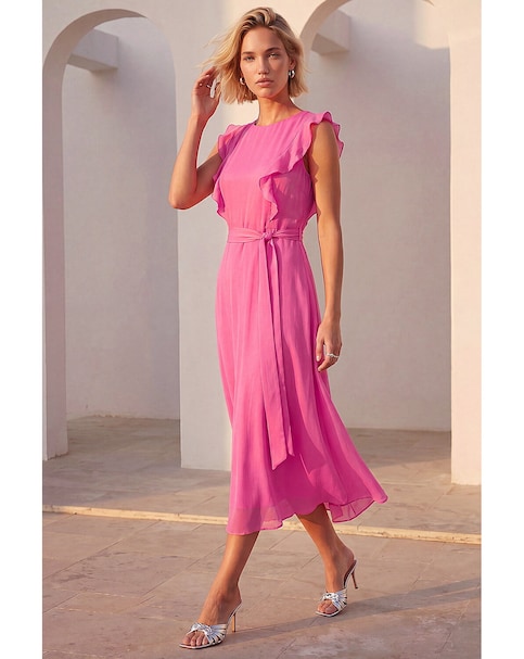 Roman Chiffon Frill Front Midi Dress