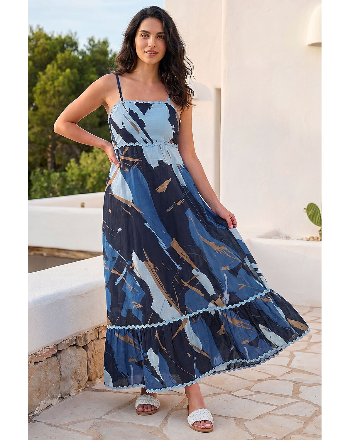 New In - Roman Dusk Abstract Ric Rac Maxi Dress