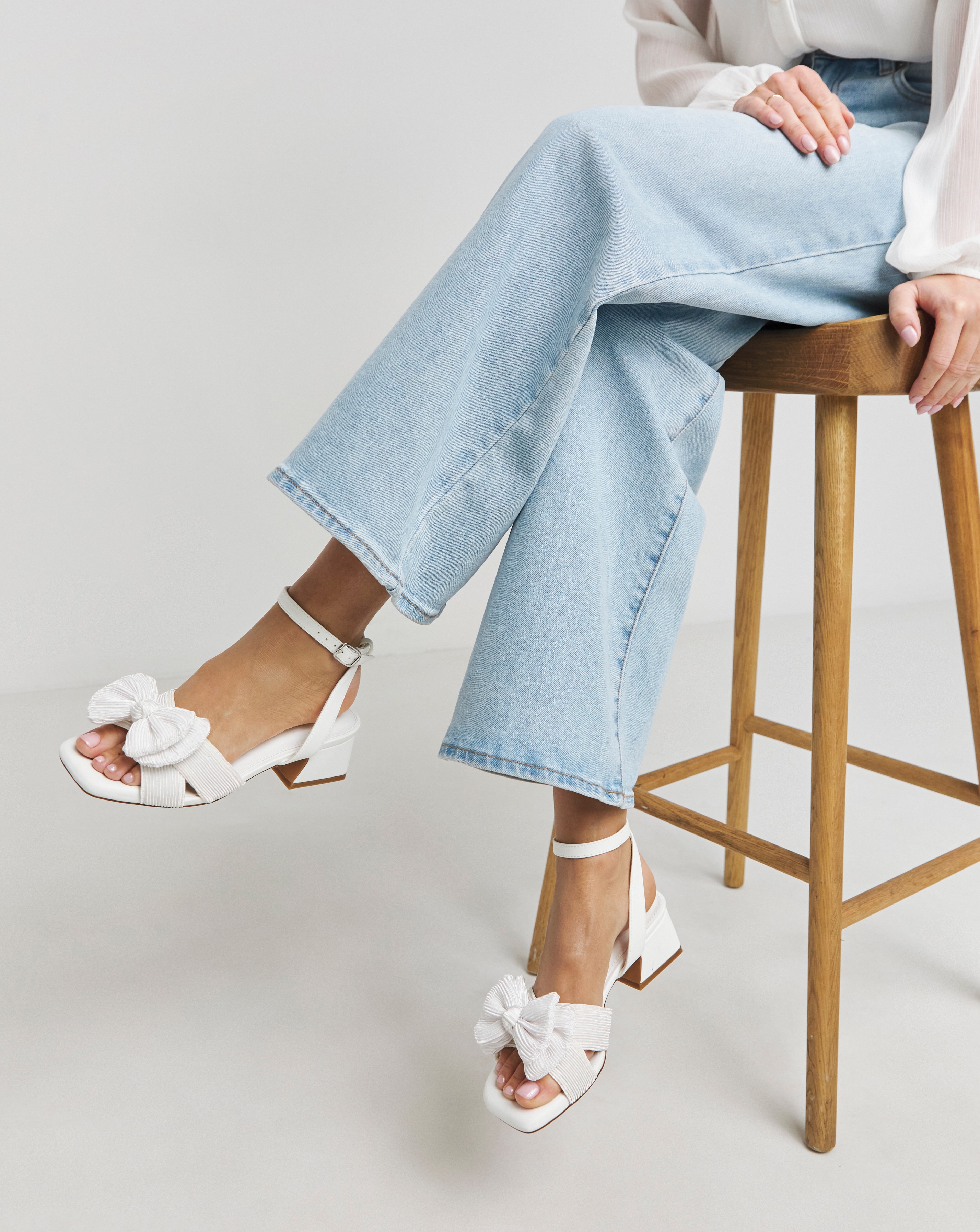 Double Bow Low Block Heel Ex Wide Fit