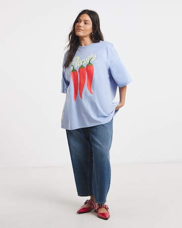 Blue Picante Oversized Graphic T-Shirt