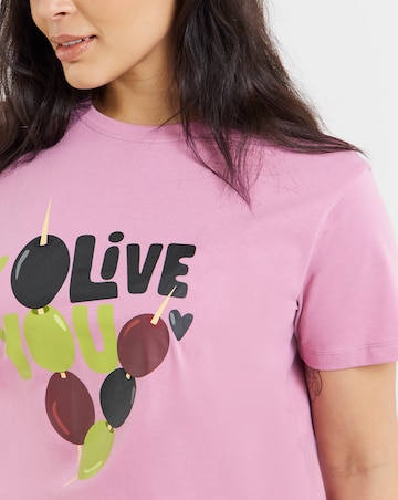 Simply Be Pink Olive You Graphic T-Shirt