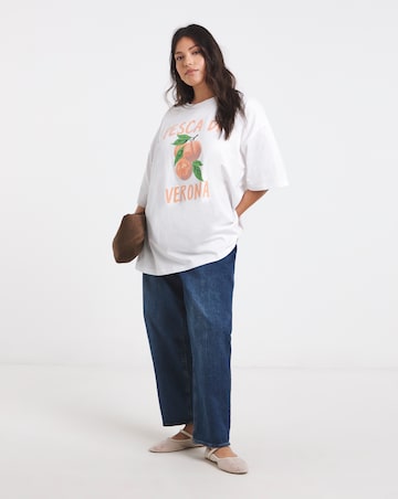 White Fuzzy Peaches Oversized Graphic T-Shirt