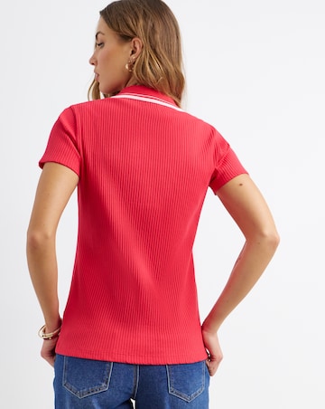 Simply Be Red & White Polo Collar Short Sleeve Top