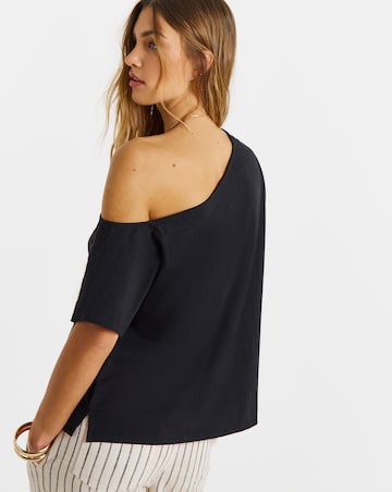 Black Slub Jersey Off The Shoulder Top