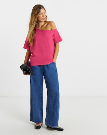 Pink Slub Jersey Off The Shoulder Top