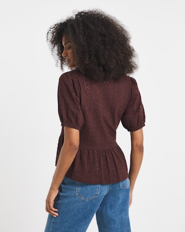 Chocolate Stretch Broderie Square Neck Peplum Top