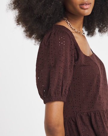 Chocolate Stretch Broderie Square Neck Peplum Top