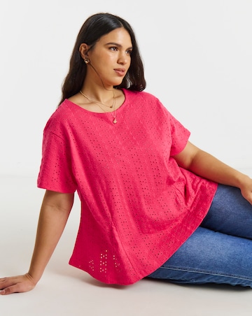 Pink Stretch Broderie Fit and Flare Top
