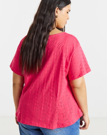 Pink Stretch Broderie Fit and Flare Top
