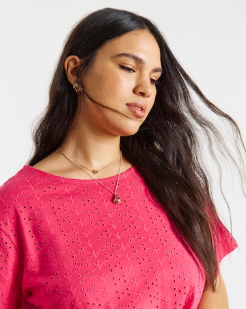 Pink Stretch Broderie Fit and Flare Top