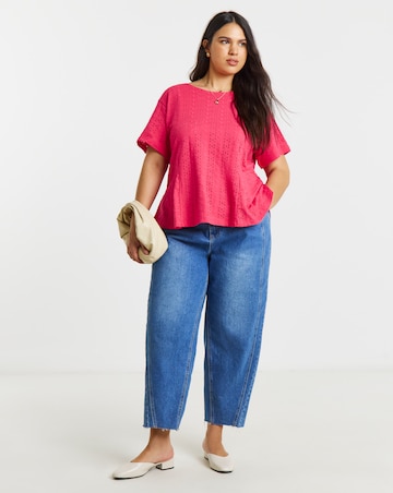 Pink Stretch Broderie Fit and Flare Top
