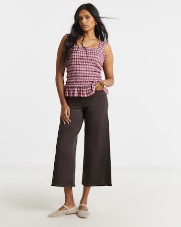 Check Print Shirred Mesh Tank Top