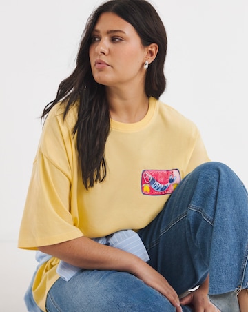 Yellow Frutti Di Mare Back Graphic Oversized T-Shirt
