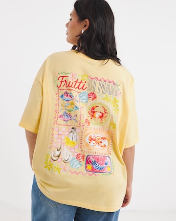 Yellow Frutti Di Mare Back Graphic Oversized T-Shirt