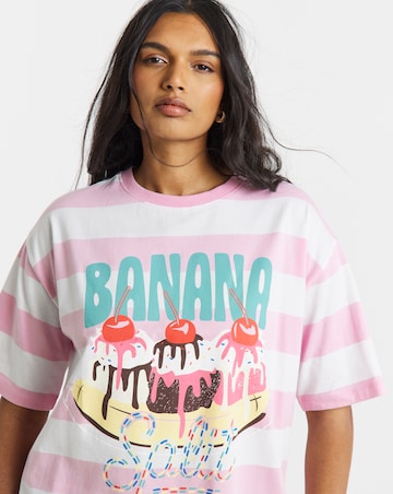Pink & White Stripe Ice Cream Graphic Oversized T-Shirt