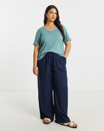 Dusty Sage Rib V Neck Lace Trim T-Shirt