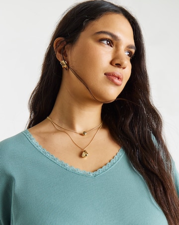 Dusty Sage Rib V Neck Lace Trim T-Shirt