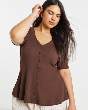Chocolate Button Through Peplum Top