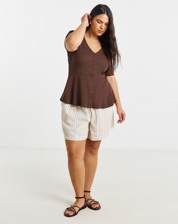 Chocolate Button Through Peplum Top