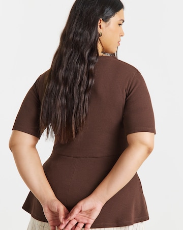 Chocolate Button Through Peplum Top