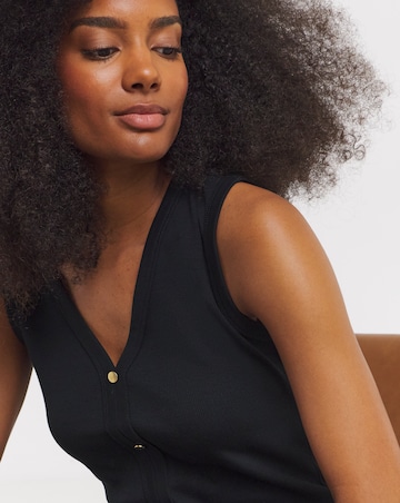 Black Ribbed Button Through Vest