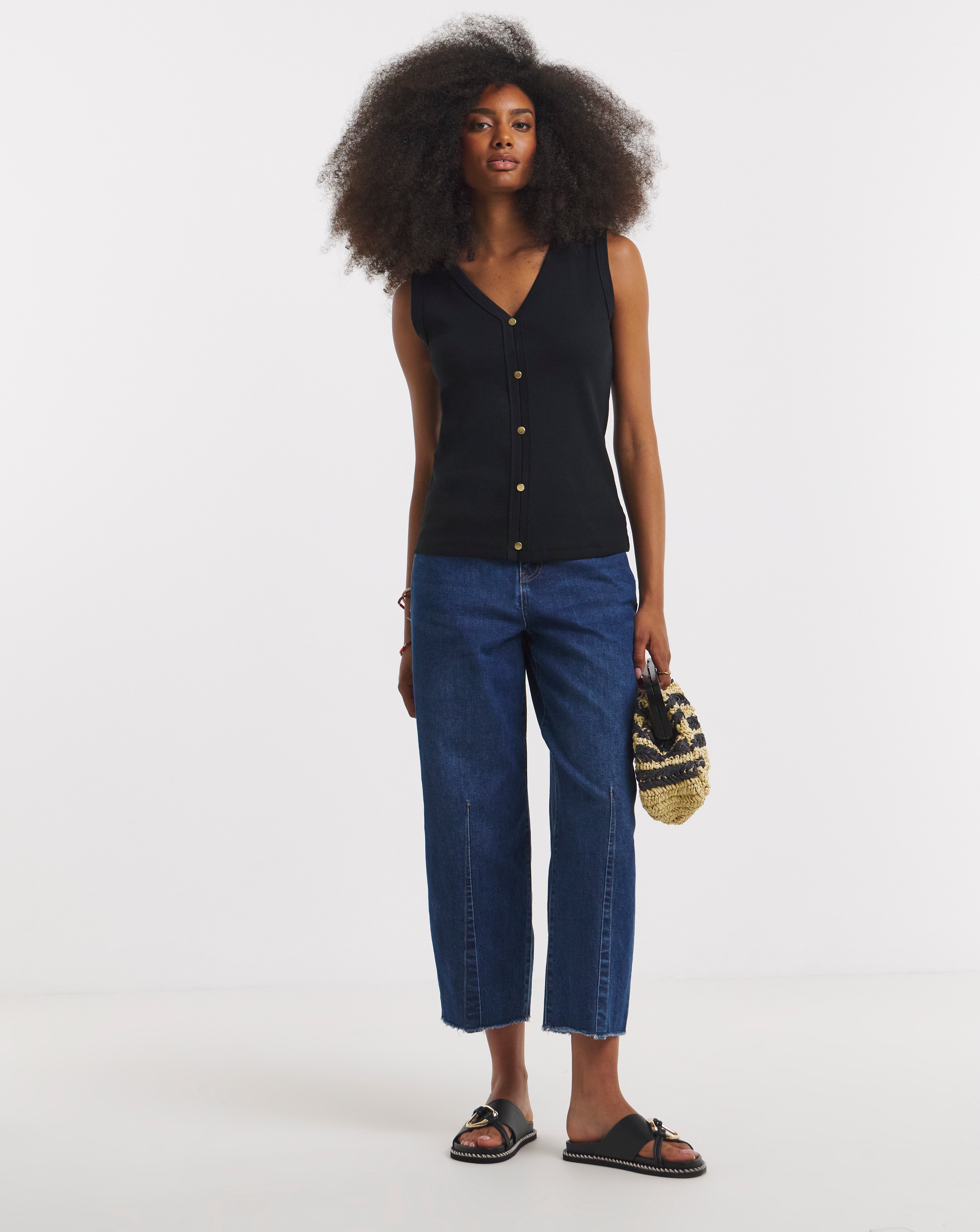 New In - Ribbed Button Through Vest