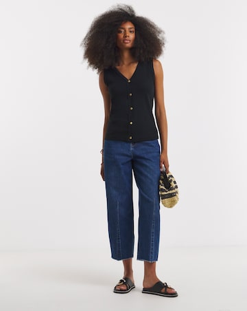 Black Ribbed Button Through Vest