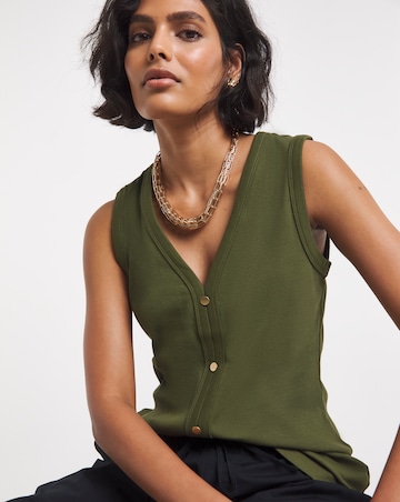 Khaki Ribbed Button Through Vest