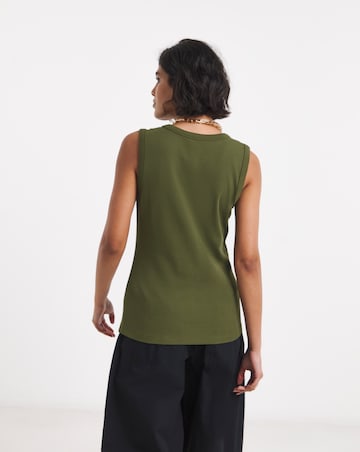 Khaki Ribbed Button Through Vest