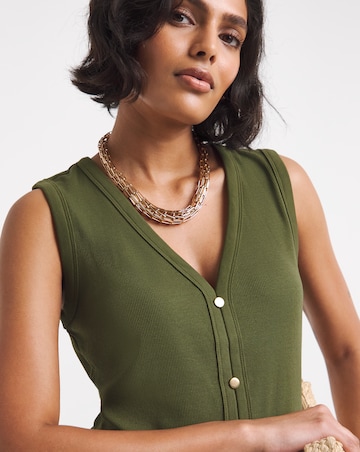 Khaki Ribbed Button Through Vest