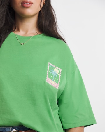 Green Palm Detail Embroidered T-Shirt