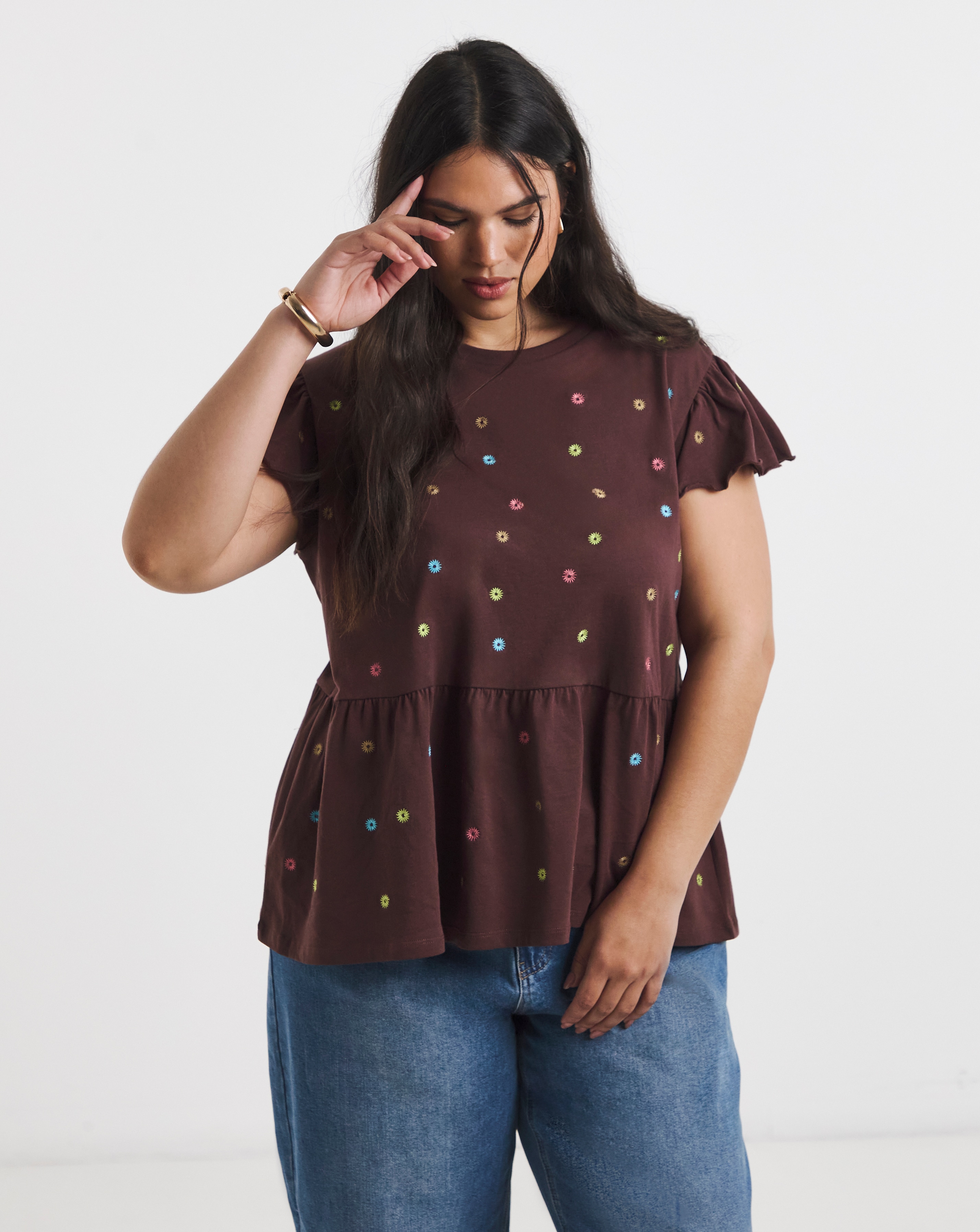 New In - Ditsy Floral Embroidered Peplum