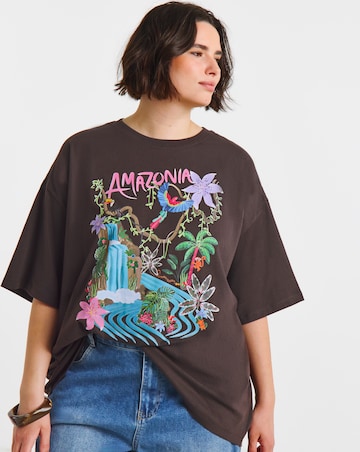 Chocolate Amazonia Graphic Oversized T-Shirt
