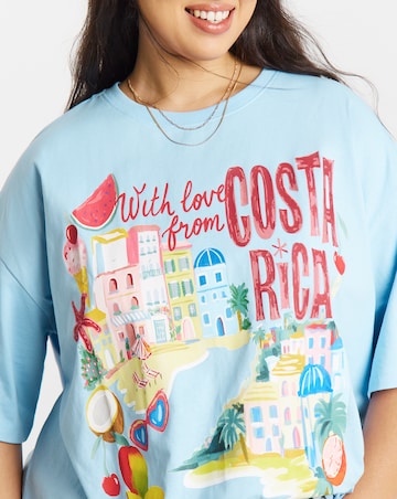 Blue Costa Rica Graphic Oversized T-Shirt