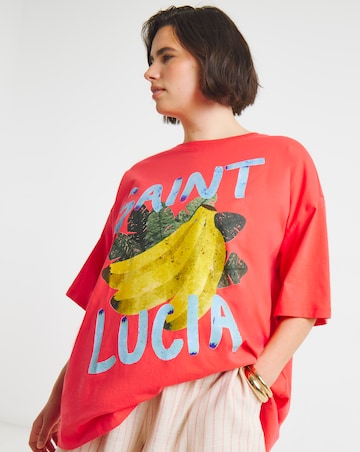 Red St Lucia Bananas Graphic Oversized T-Shirt