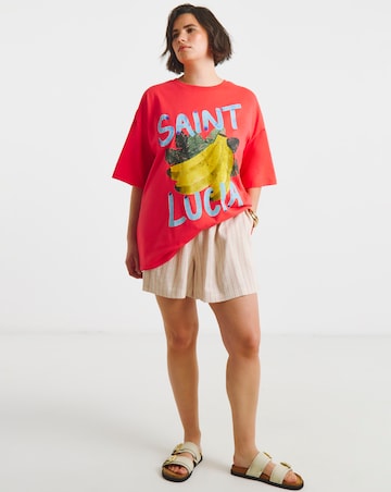 Red St Lucia Bananas Graphic Oversized T-Shirt