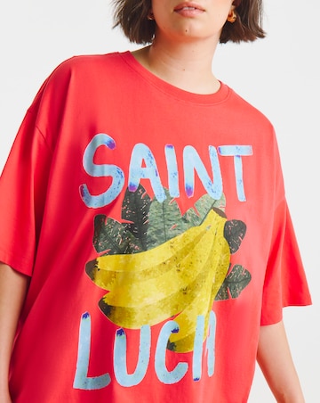 Red St Lucia Bananas Graphic Oversized T-Shirt