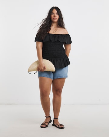 Black Ruffle Shirred Mesh Top