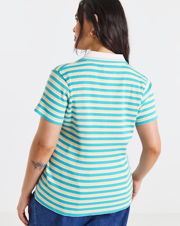 Blue Stripe Polo Collar Cap Sleeve Top