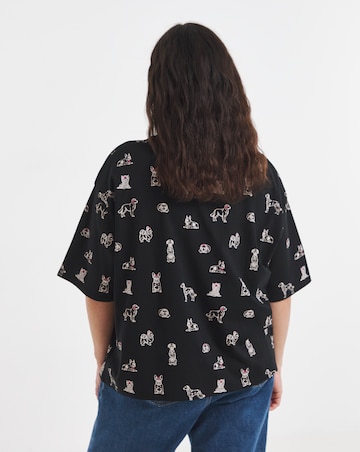 Simply Be Black Dog All Over Printed T-Shirt