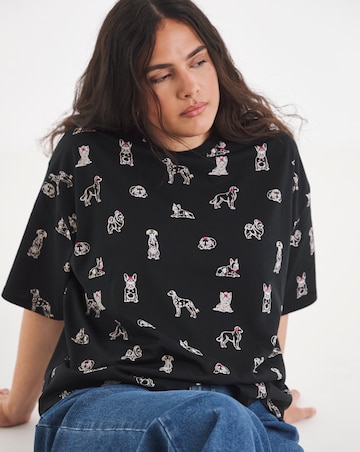 Simply Be Black Dog All Over Printed T-Shirt