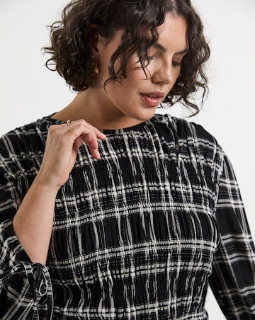 Simply Be Black Check Shirred Jersey Top