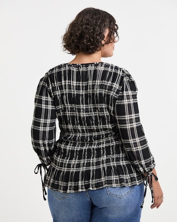 Simply Be Black Check Shirred Jersey Top