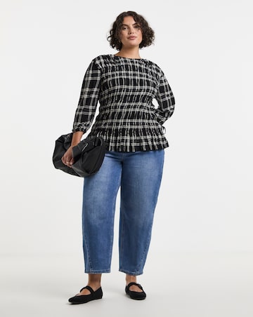 Simply Be Black Check Shirred Jersey Top
