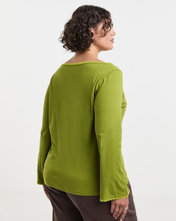 Simply Be Olive & Chartruese Whipstitch Edge Long Sleeve Top