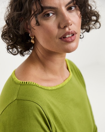 Simply Be Olive & Chartruese Whipstitch Edge Long Sleeve Top