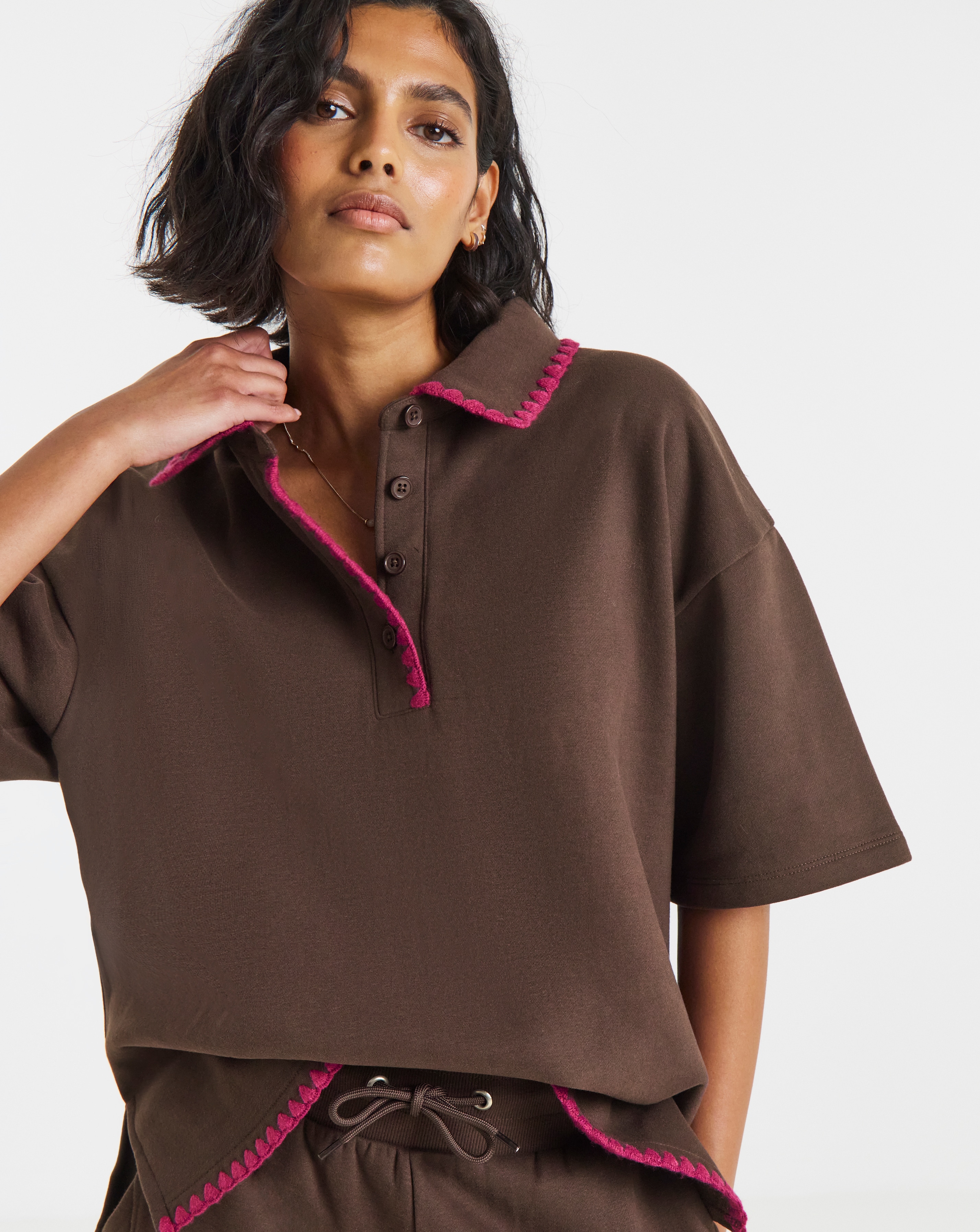 New In - Whipstitch Short Sleeve Polo Sweatshirt