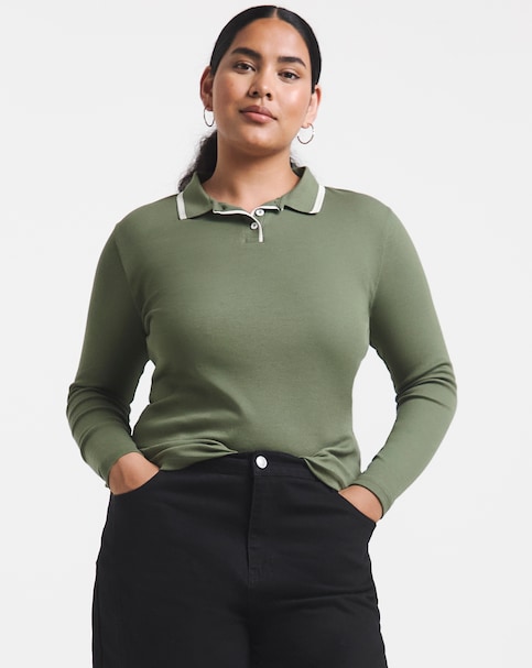 New In - LS Rib Polo Neck With Contrast